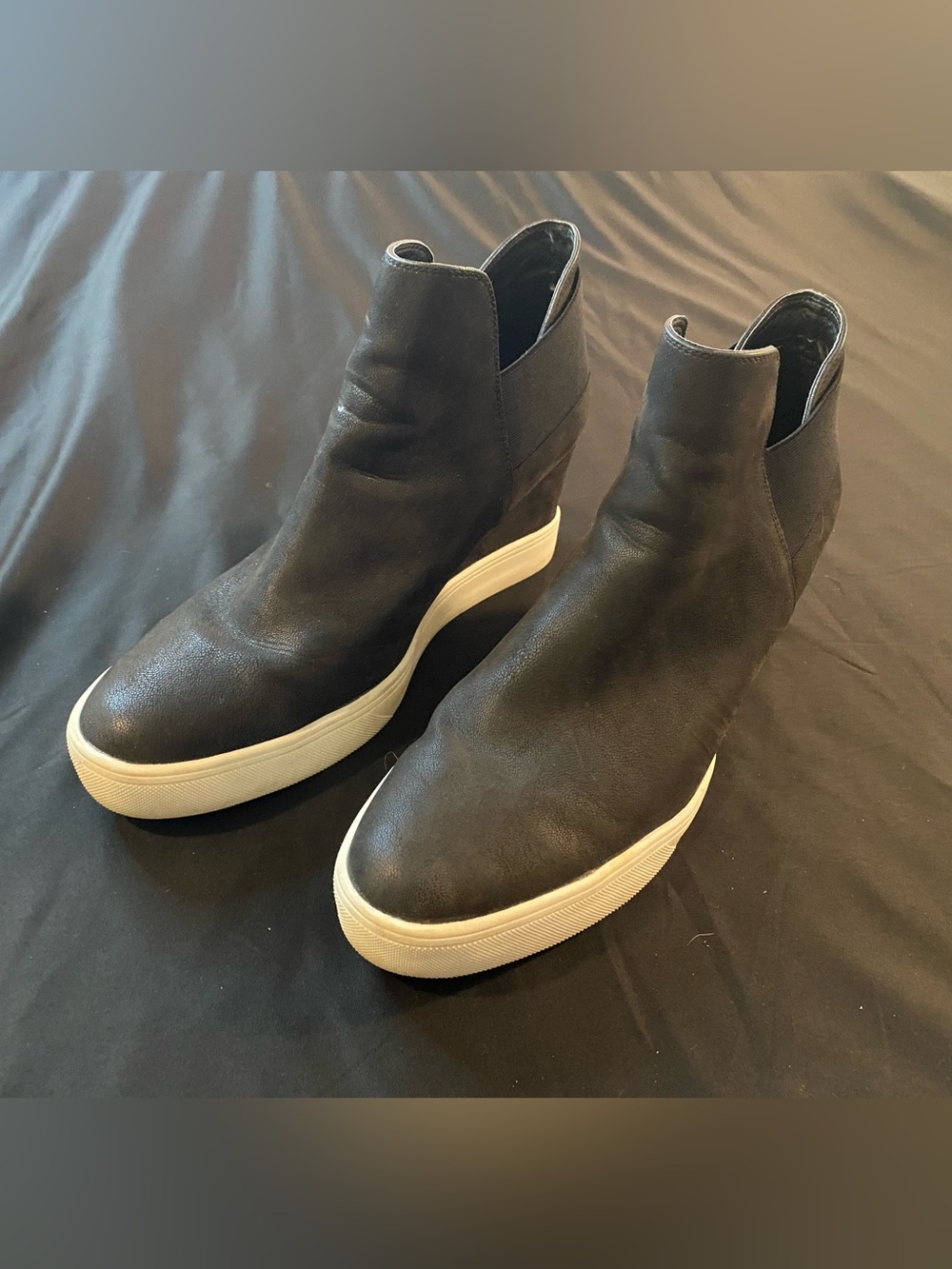 Women's Black Wedge Sneaker Boot with White Platform Sole